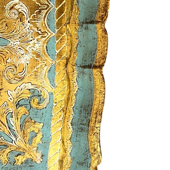 Vtg Florentine Gold Giltwood Tray – Blue & Gold Italian Hollywood Regency Tray - Picture 5 of 10